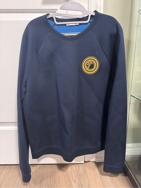 Versace Navy Crewneck Sweater with Gold Medallion